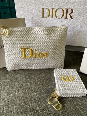 Dior Limited Edition White Summer Crochet Look Pouch and Mirror Set